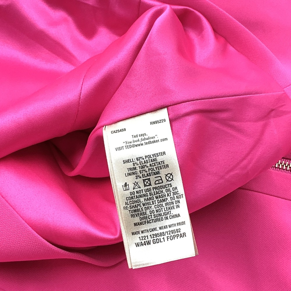Ted Baker Size 1 US 4 Dress Hot Pink Beaded Neckline Fit Flare Foppar MSRP $325 - Picture 9 of 9